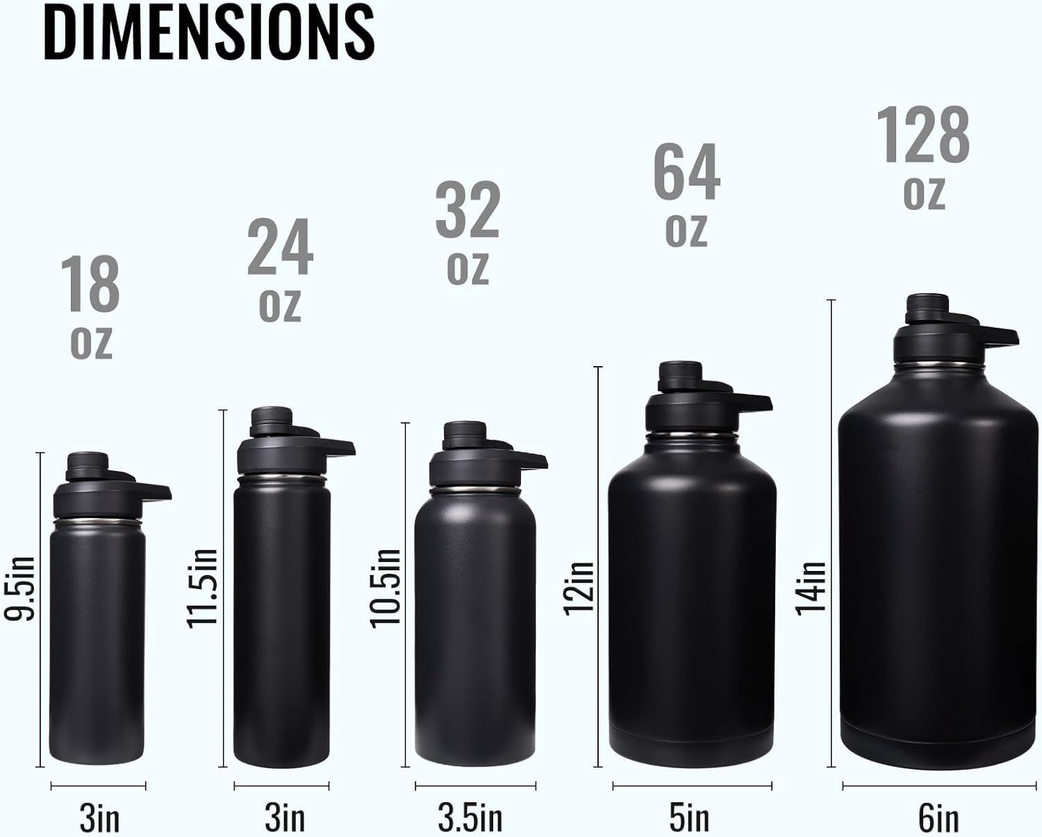 24 Oz Insulated Water Bottle with Handle, 304 Stainless Steel Water Bottles with Wide Mouth, Double Wall Vacuum Sports Water Bottle, BPA Free, Keep Cold and Hot, Black