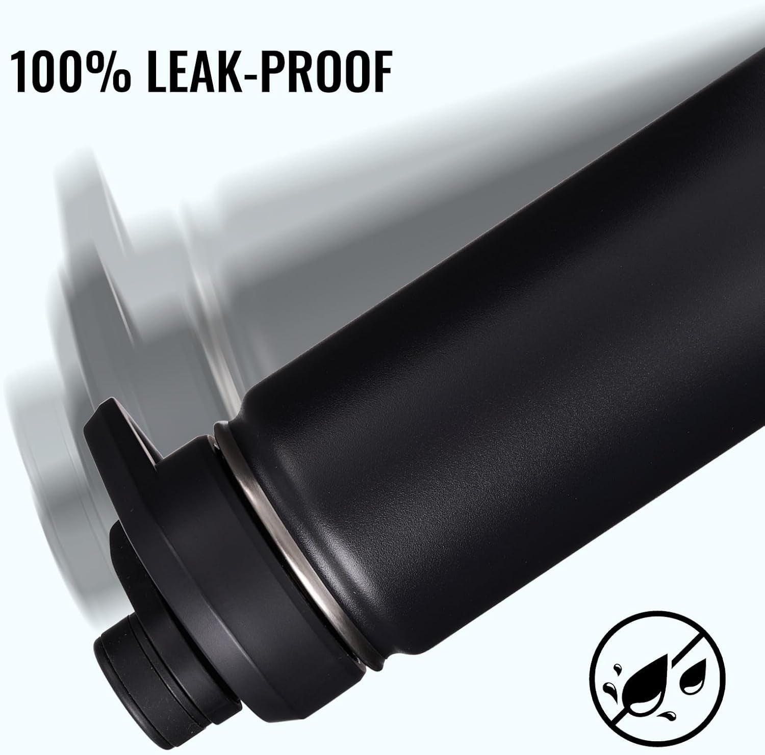 24 Oz Insulated Water Bottle with Handle, 304 Stainless Steel Water Bottles with Wide Mouth, Double Wall Vacuum Sports Water Bottle, BPA Free, Keep Cold and Hot, Black